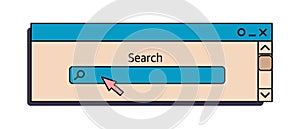 The search bar is an interface element of an old Windows PC from the 90s. In retro style steam wave. Vector illustration