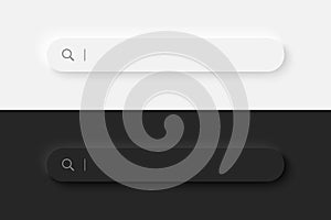 Search bar. Neumorphism design. 3d rendering. Web Search button concept. Search window with shadow. Vector illustration photo