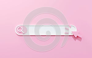 Search bar on pink background, blank search icon concept, for browsing internet data