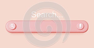 Search bar with search voice. In pink background. 3d rendering.