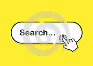 Search bar with suggestions for UI and website design on a bright background. Search address and navigation bar icon with mouse