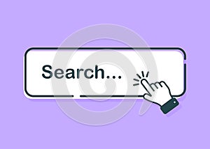 Search bar with suggestions for UI and website design on a bright background. Search address and navigation bar icon with mouse