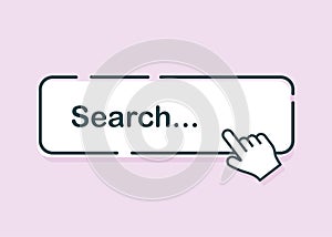 Search bar with suggestions for UI and website design on a bright background. Search address and navigation bar icon with mouse