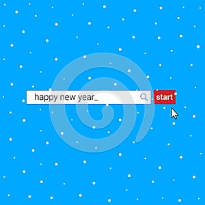 Search bar with text happy new year and button go with arrow  cursor pointer.