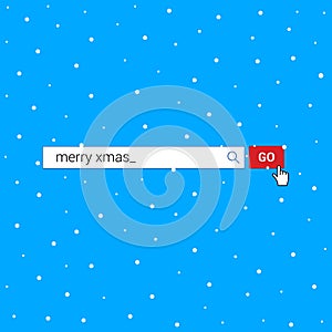 Search bar with text Merry christmas and button go with arrow  cursor pointer.