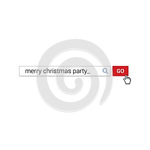 Search bar with text Merry christmas party and button go with cursor pointer hand glove