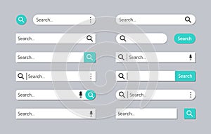 Search bar. Web box with buttons for search in internet. Website icon. Navigation field with interface, menu for computer, browse