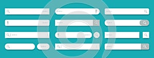 Search bar. Web UI elements for browsers with text field and search button, mobile application graphic elements. Vector