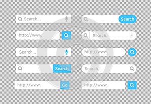 Search bar. Website ui bar set. Searching element for web site, app, ui and logo. Vector search shape with button for