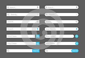 Search bar. Website ui bar set. Searching element for web site, app, ui and logo. Vector search shape with button for