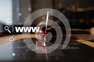 Search bar with www text. Web site, URL. Digital marketing.