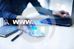 Search bar with www text. Web site, URL. Digital marketing.