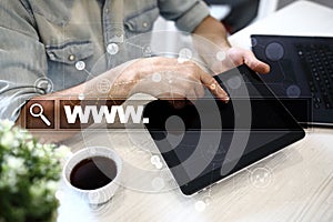Search bar with www text. Web site, URL. Digital marketing. Business, internet and technology concept.