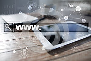 Search bar with www text. Web site, URL. Digital marketing. Business, internet and technology concept.