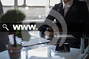 Search bar with www text. Web site, URL. Digital marketing. internet concept.