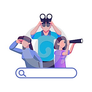 Search bars and people browsing online information flat style illustration