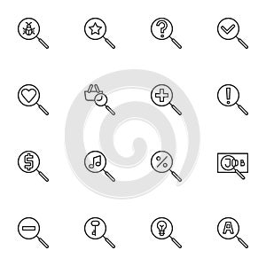 Search basic line icons set