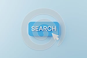 Search button and arrow mouse click on light bule background