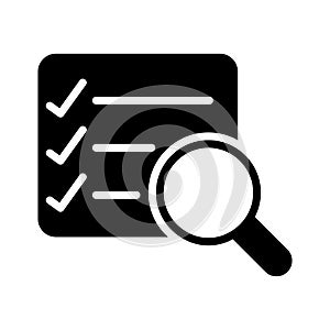 Search checklist glyph flat vector icon