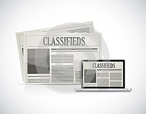 Search for classifieds on a computer illustration