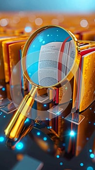 Search concept Folder and file exploration with magnifying glass, isolated 3D