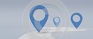 Search concept with simple locator mark of map and location pin or navigation map pointer symbol on blue background