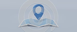 Search concept with simple locator mark of map and location pin or navigation map pointer symbol on blue background