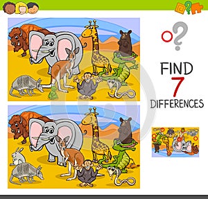 Search differences game with wild animals