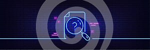 Search document line icon. Help book sign. Neon light glow effect. Vector