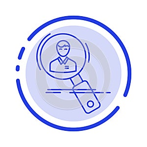 Search, Employee, Hr, Hunting, Personal, Resources, Resume Blue Dotted Line Line Icon photo
