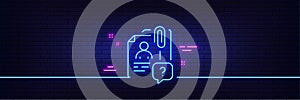 Search employee line icon. Interview candidate sign. Neon light glow effect. Vector