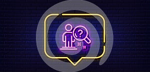 Search employee line icon. Interview candidate sign. Neon light speech bubble. Vector