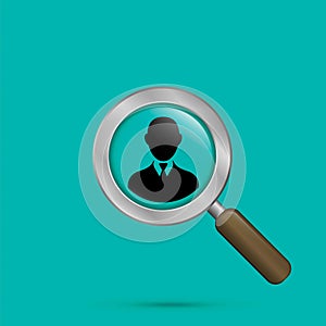 Search for employees human resource. Search man vector illustration with magnifying glass