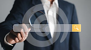 Search engine browsing internet with empty search bar. Search engine optimization (SEO).