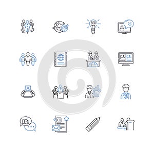 Search Engine line icons collection. Google, Bing, Yahoo, Algorithm, SEO, Keywords, Ranking vector and linear