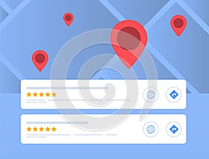 Search Engine Local Map Pack concept. The map segment in local search engine results highlights highest-ranked local listings