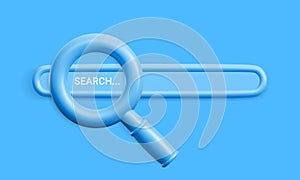Search engine or magnifying glass in blank search bar on Background. 3d render, copy space. Vector illustration