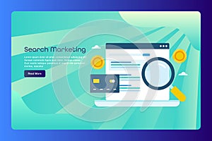 Search engine marketing, pay per click advertising, paid search listing concept, web banner template with text.