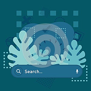 Search engine. Navigation bar. Search browser interface. Internet search bar cartoon illustration. Web search. Vector graphic