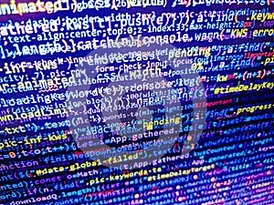 Search engine optimization for better rankings with anchor tags. Programming code screen of software development. Database bits