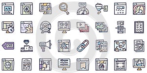 Search engine optimization color vector doodle simple icon set