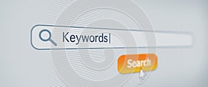 Search Engine Optimization on a computer screen with typed Keywords