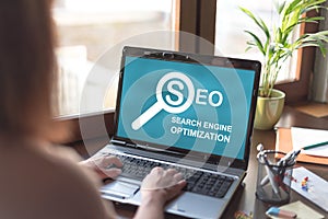 Search engine optimization concept on a laptop screen