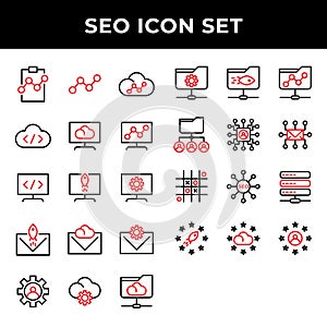 Search engine optimization icon set include clipboard,link,cloud,storage,computer,email,setting,folder network,user,mail,data base