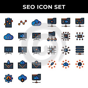 Search engine optimization icon set include clipboard,link,cloud,storage,computer,email,setting,folder network,user,mail,data base