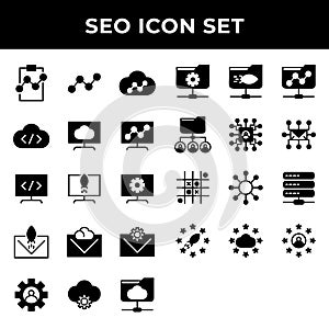 Search engine optimization icon set include clipboard,link,cloud,storage,computer,email,setting,folder network,user,mail,data base