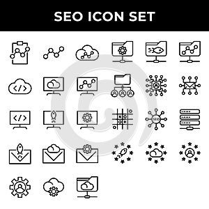 Search engine optimization icon set include clipboard,link,cloud,storage,computer,email,setting,folder network,user,mail,data base