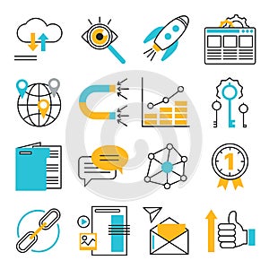 Search Engine Optimization icons set, modern flat thin line design vector illustration