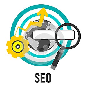 Search Engine Optimization - SEO - Business Concept Vector Design With Globe And Gear