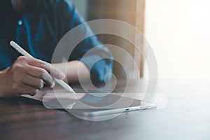 Search Engine Optimization SEO, data searching technology. business hands typing on digital tablet keyboard to search the